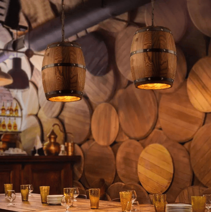 Lustre rétro bois art lumière bar restaurant