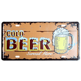 Plaque-en-metal-sur-la-biere-Biere-fraiche-servie-ici