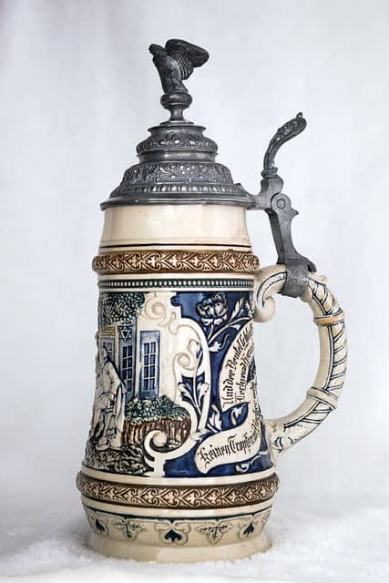 STYLE ANCIEN CHOPE à Bière de Verre Avec Couvercle Étain Tasse Um 1900 STYLE ANCIEN CHOPE à Bière de Verre Avec Couvercle Étain Tasse Um 1900