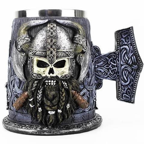OTARTUDE Valhalla Chope de bière Viking en acier inoxydable à poignée OTARTUDE Valhalla Chope de bière Viking en acier inoxydable à poignée
